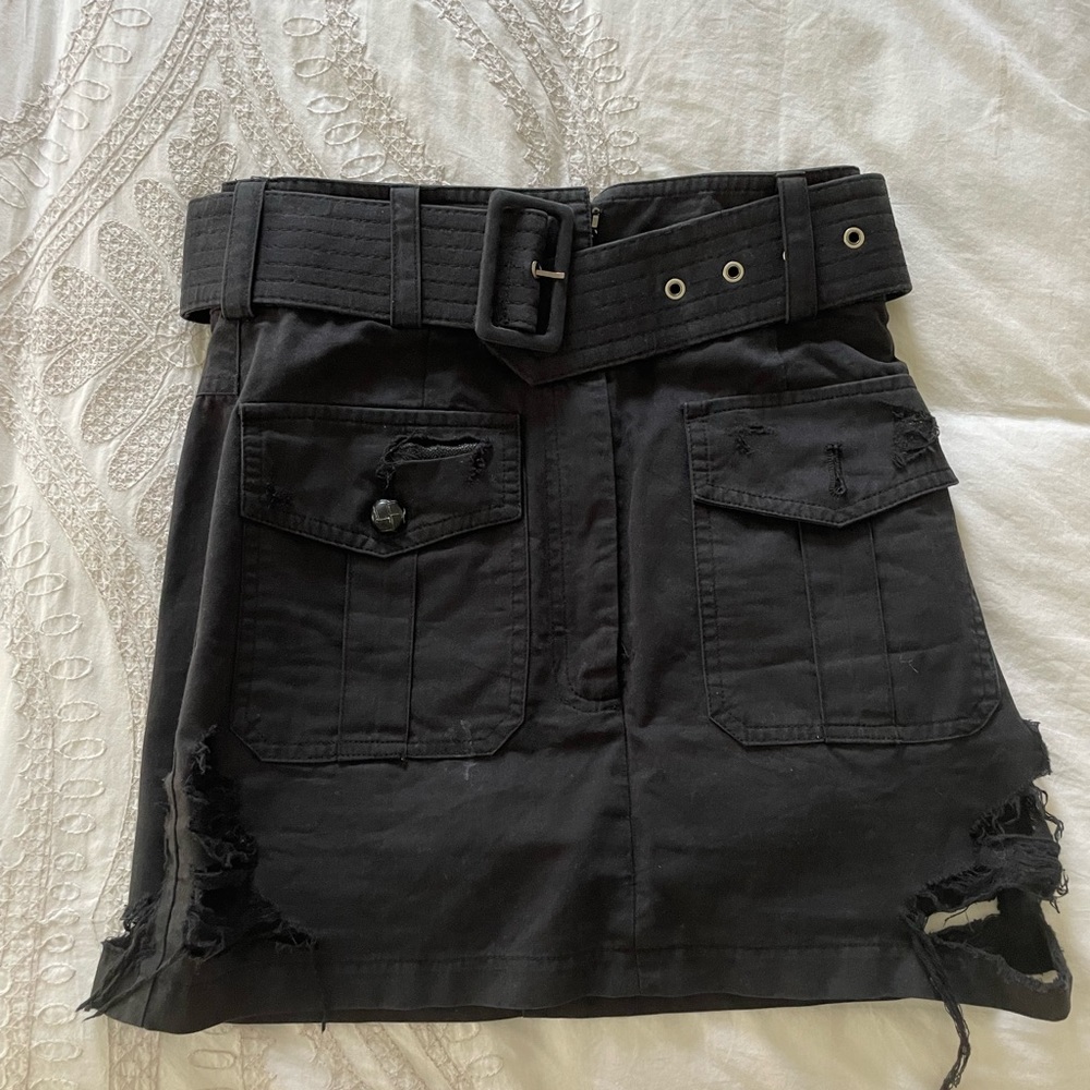 Carmar Black Belted and Distressed Skirt, Size 6 (fits like jeans 24/25)